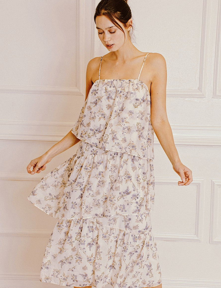 Ivory Purple Floral Dress - alldeserved.com