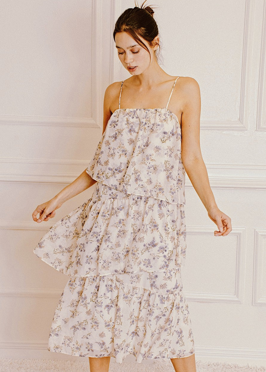 Ivory Purple Floral Dress - alldeserved.com