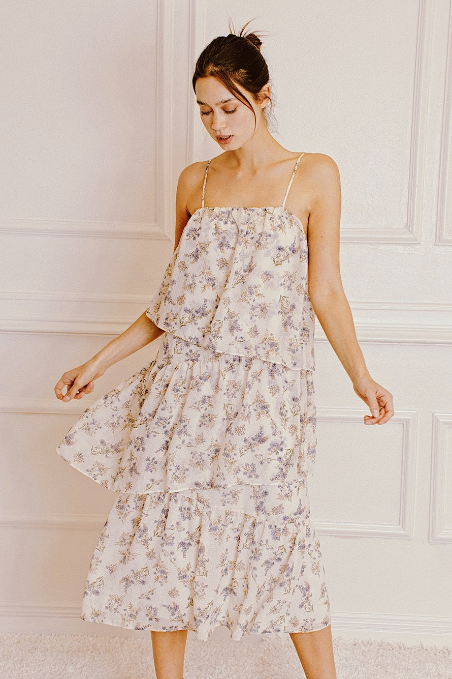 Ivory Purple Floral Dress - alldeserved.com