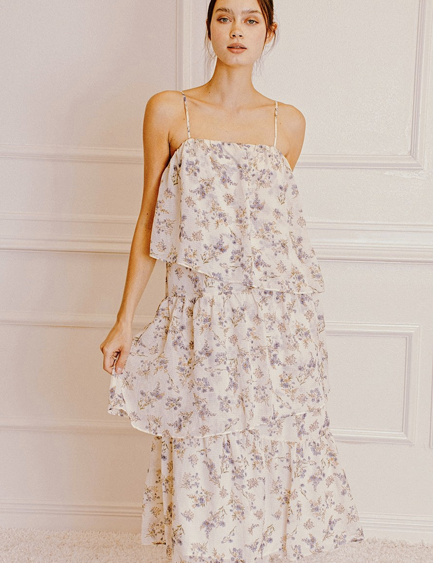Ivory Purple Floral Dress - alldeserved.com