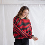 Hailey Button Down Cardigan - Red/Green striped