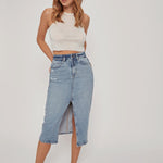 Chicago Denim Skirt with Front Slit - alldeserved.com
