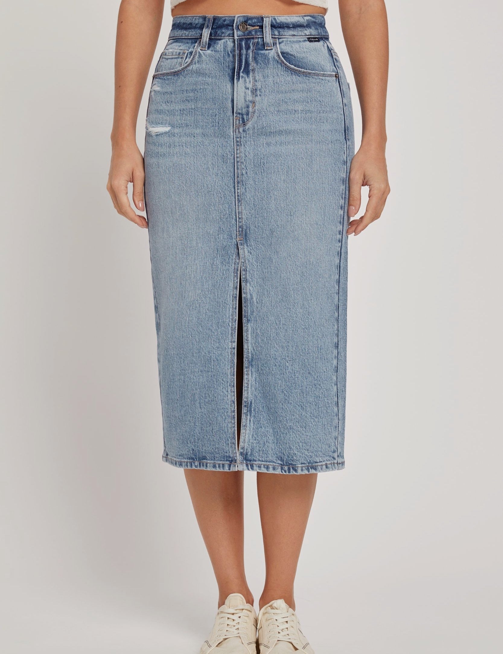 Chicago Denim Skirt with Front Slit - alldeserved.com