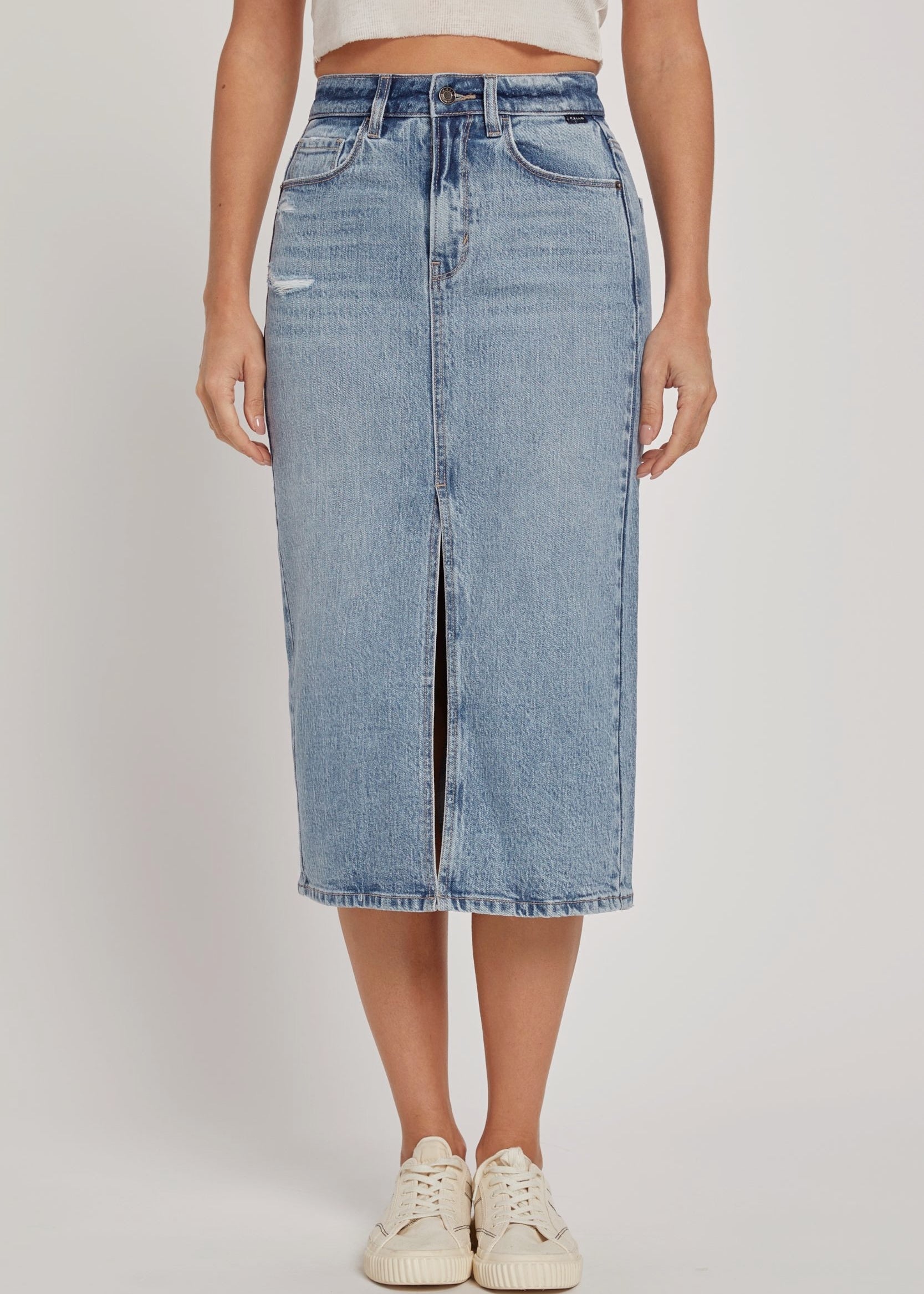 Chicago Denim Skirt with Front Slit - alldeserved.com