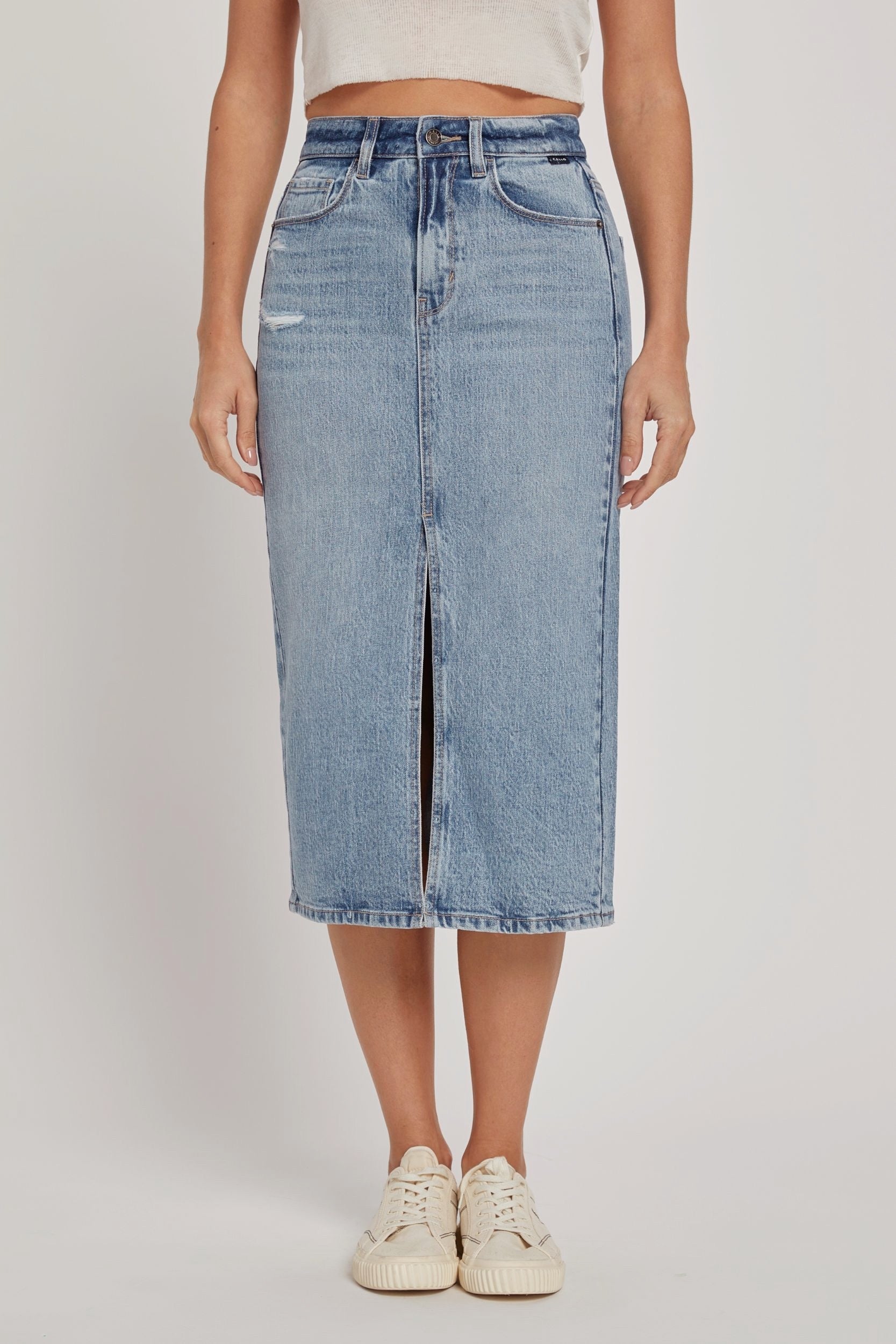 Chicago Denim Skirt with Front Slit - alldeserved.com
