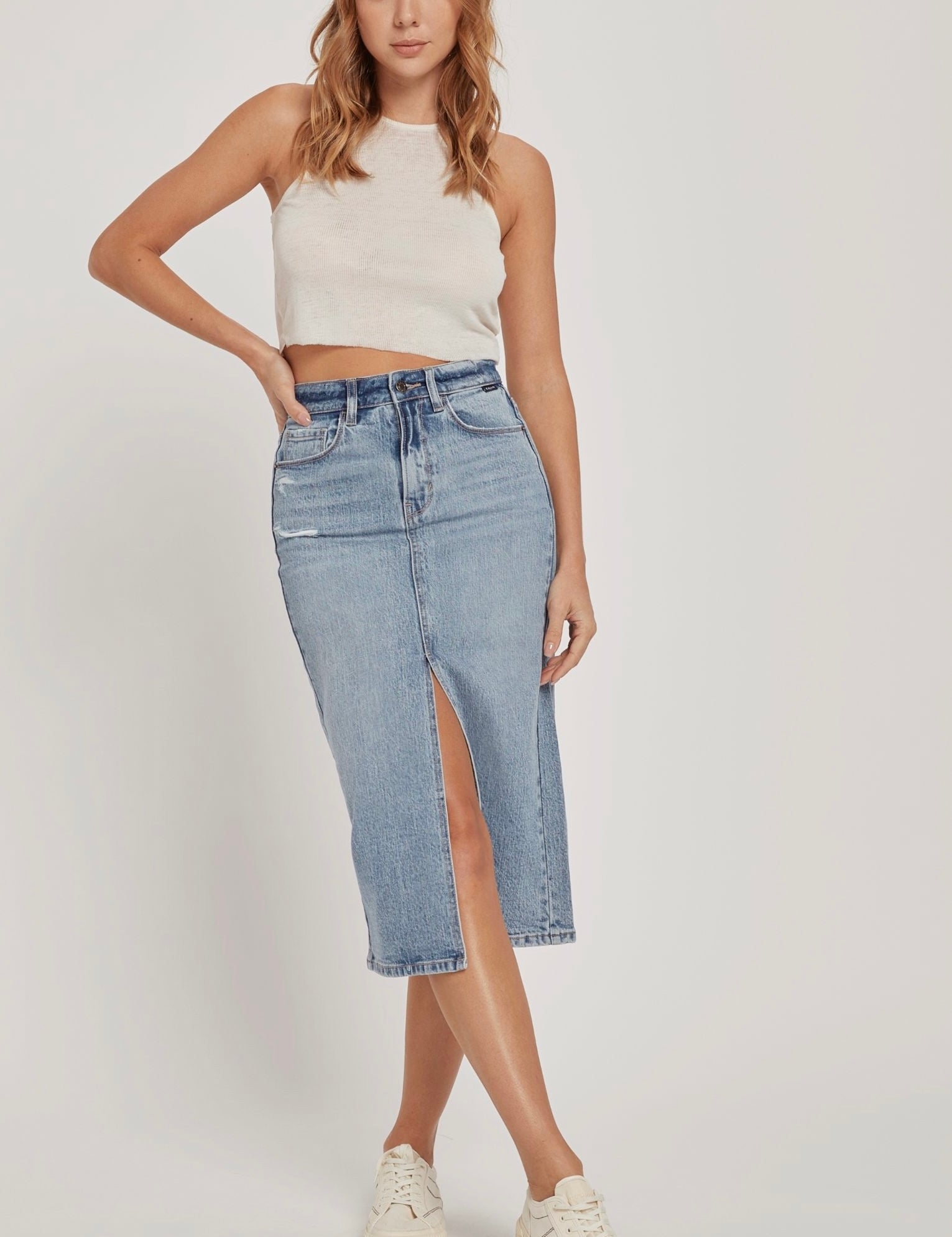 Chicago Denim Skirt with Front Slit - alldeserved.com