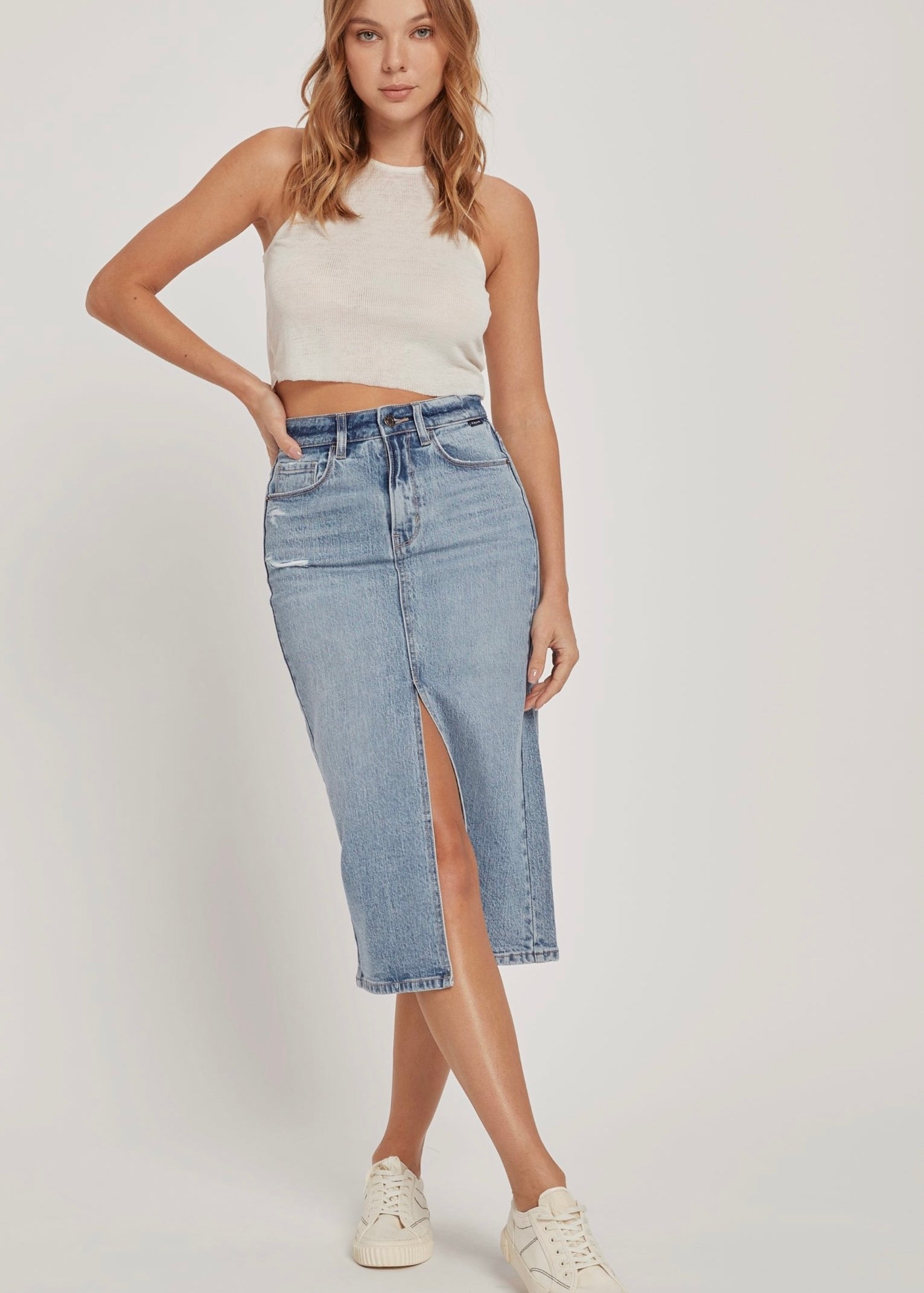 Chicago Denim Skirt with Front Slit - alldeserved.com