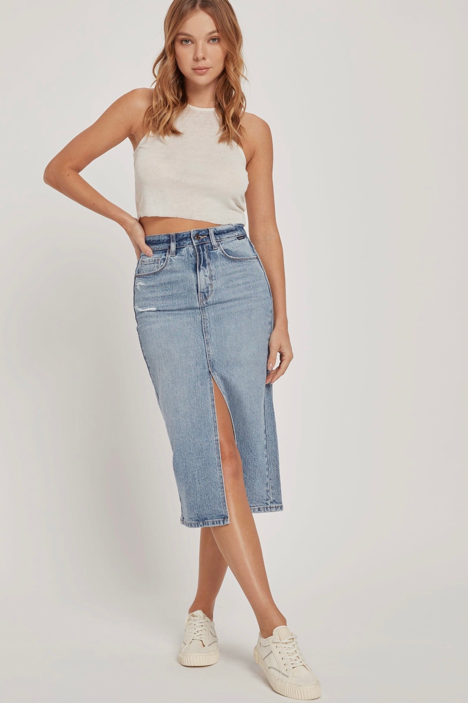 Chicago Denim Skirt with Front Slit - alldeserved.com