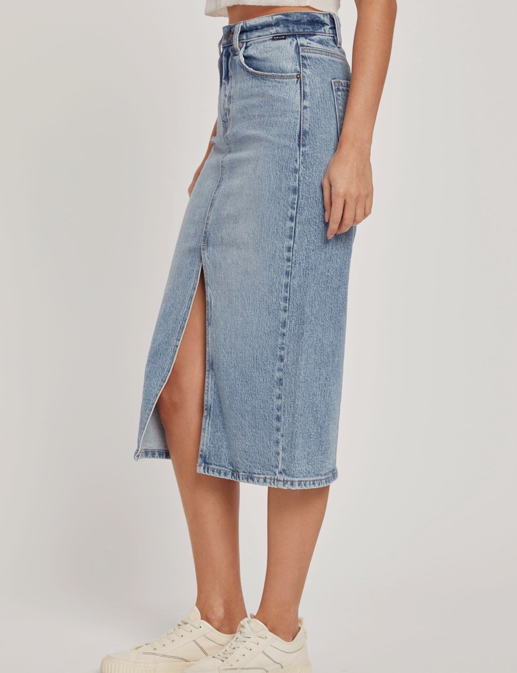 Chicago Denim Skirt with Front Slit - alldeserved.com