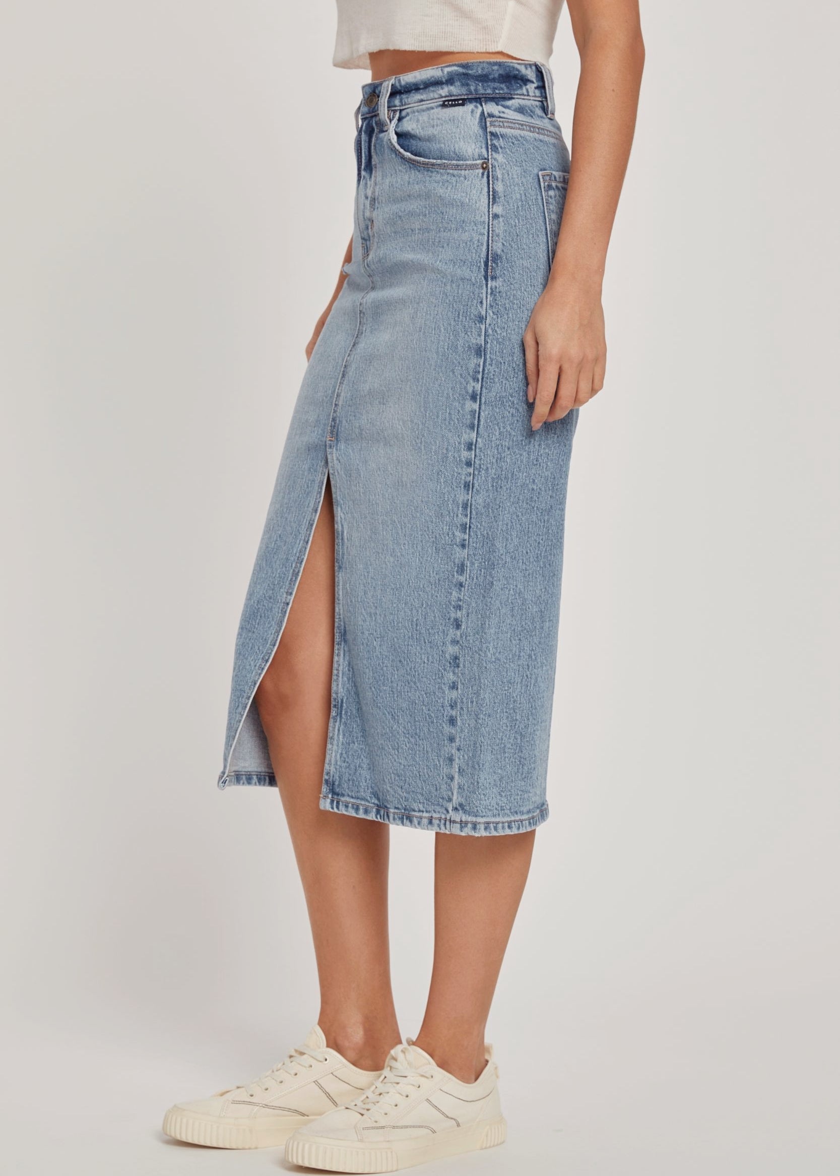 Chicago Denim Skirt with Front Slit - alldeserved.com