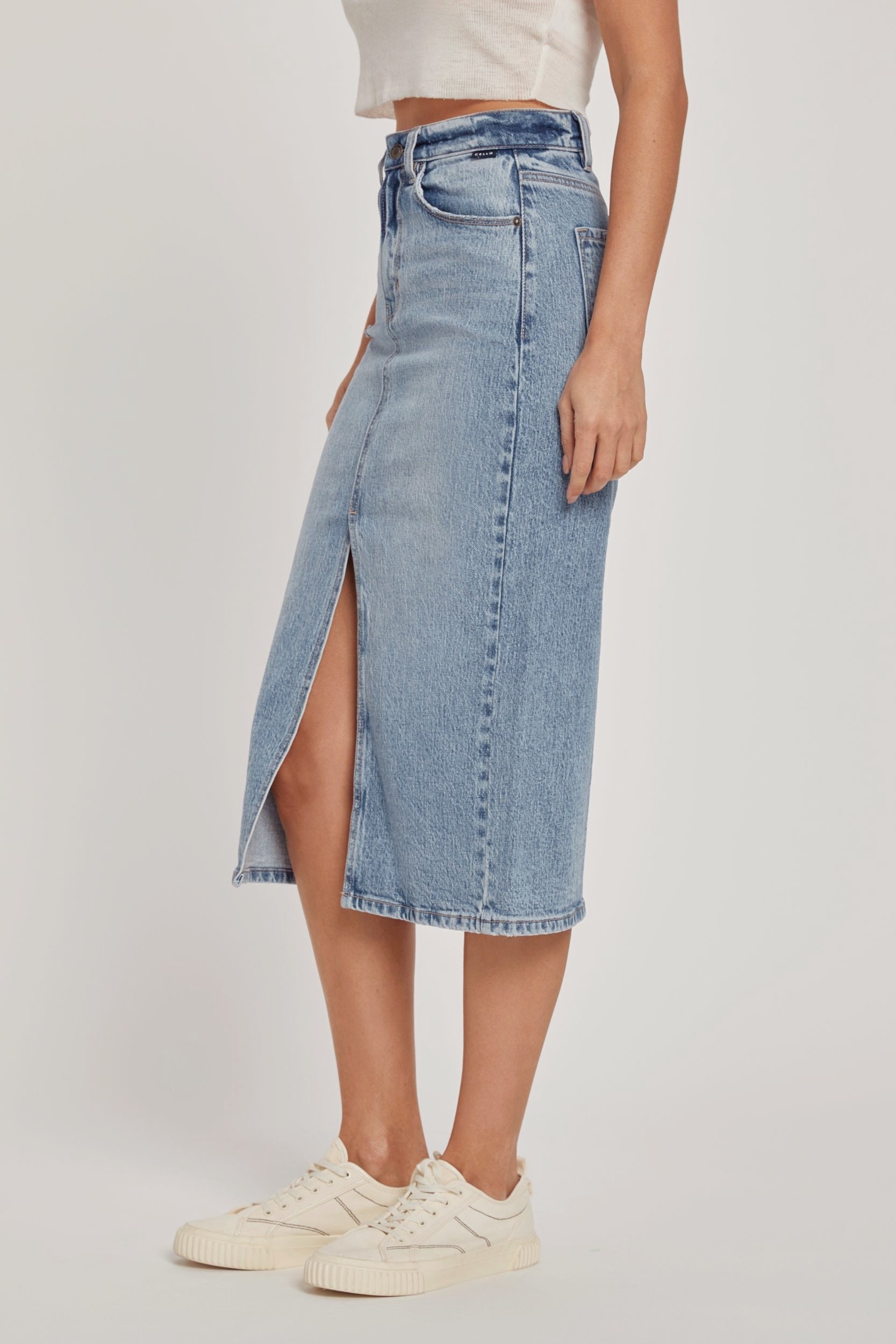 Chicago Denim Skirt with Front Slit - alldeserved.com