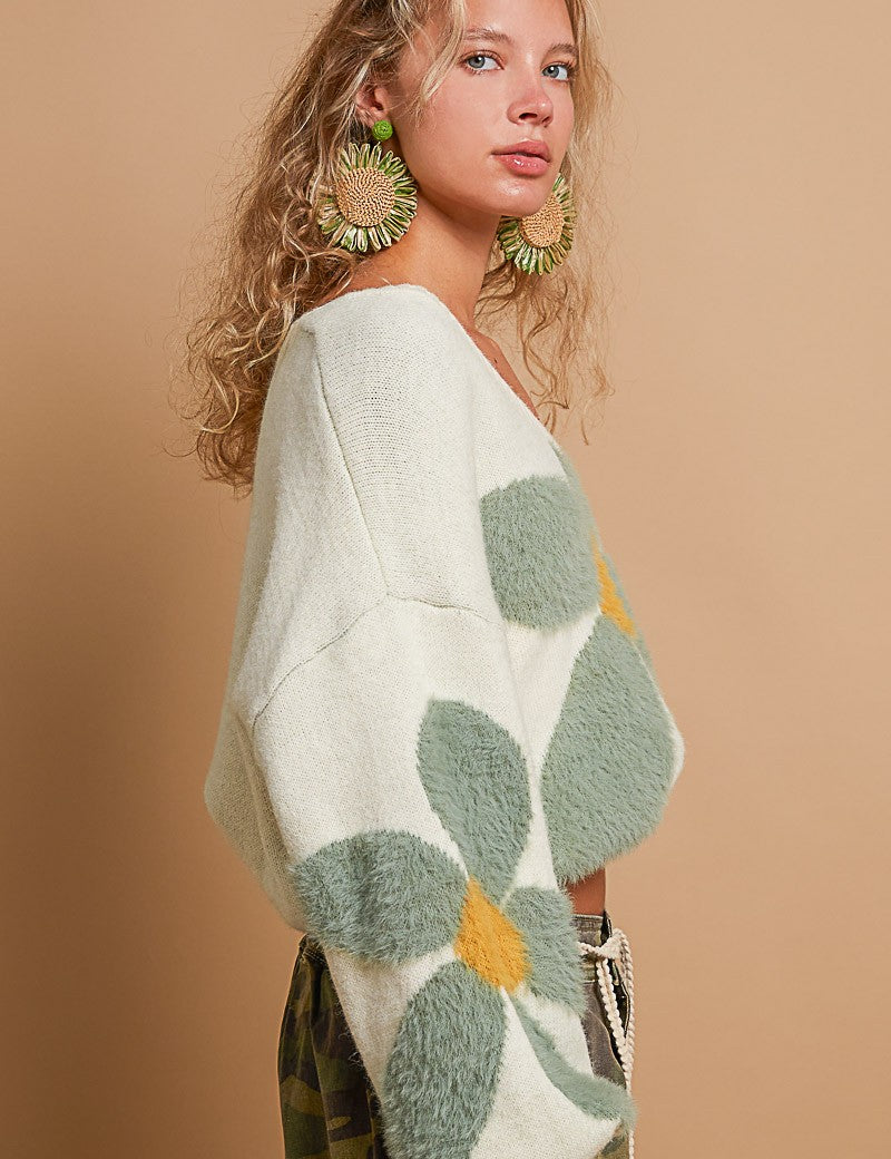 Fuzzy Floral Crop Sweater - alldeserved.com