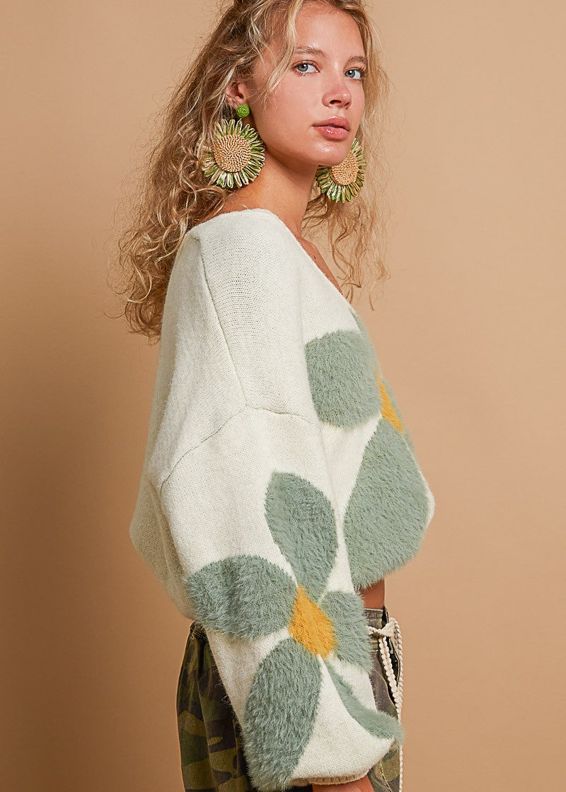 Fuzzy Floral Crop Sweater - alldeserved.com