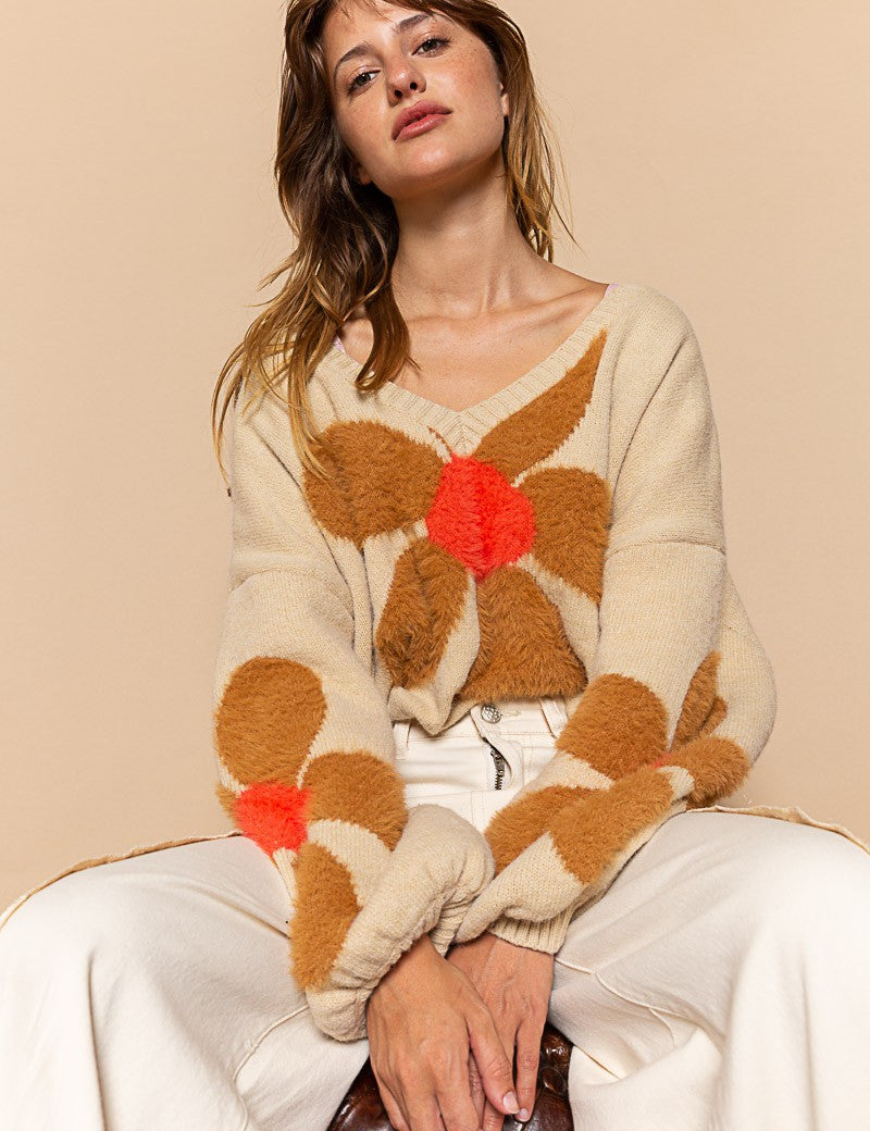 Fuzzy Floral Crop Sweater - alldeserved.com