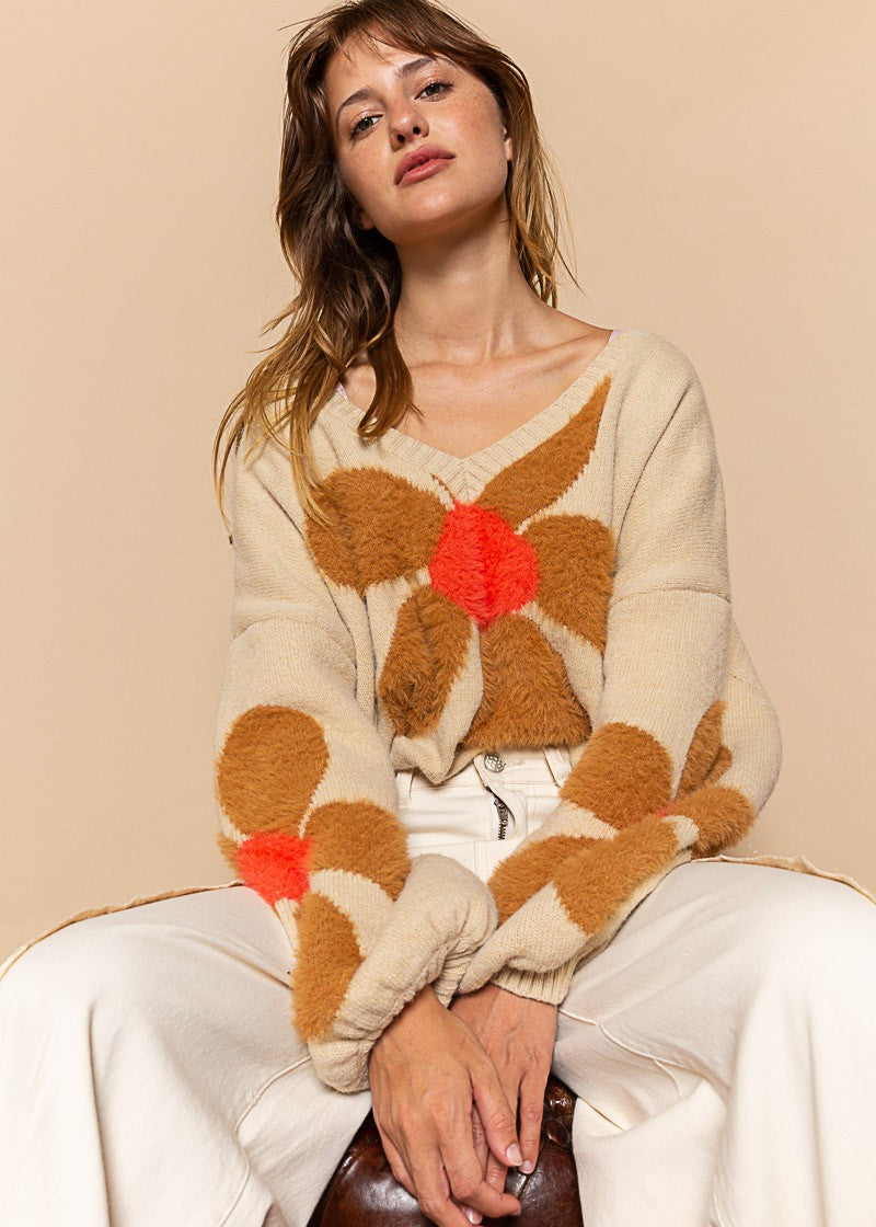 Fuzzy Floral Crop Sweater - alldeserved.com