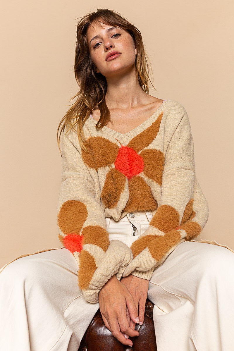 Fuzzy Floral Crop Sweater - alldeserved.com