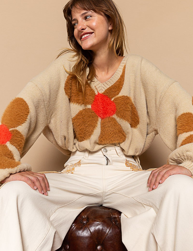 Fuzzy Floral Crop Sweater - alldeserved.com