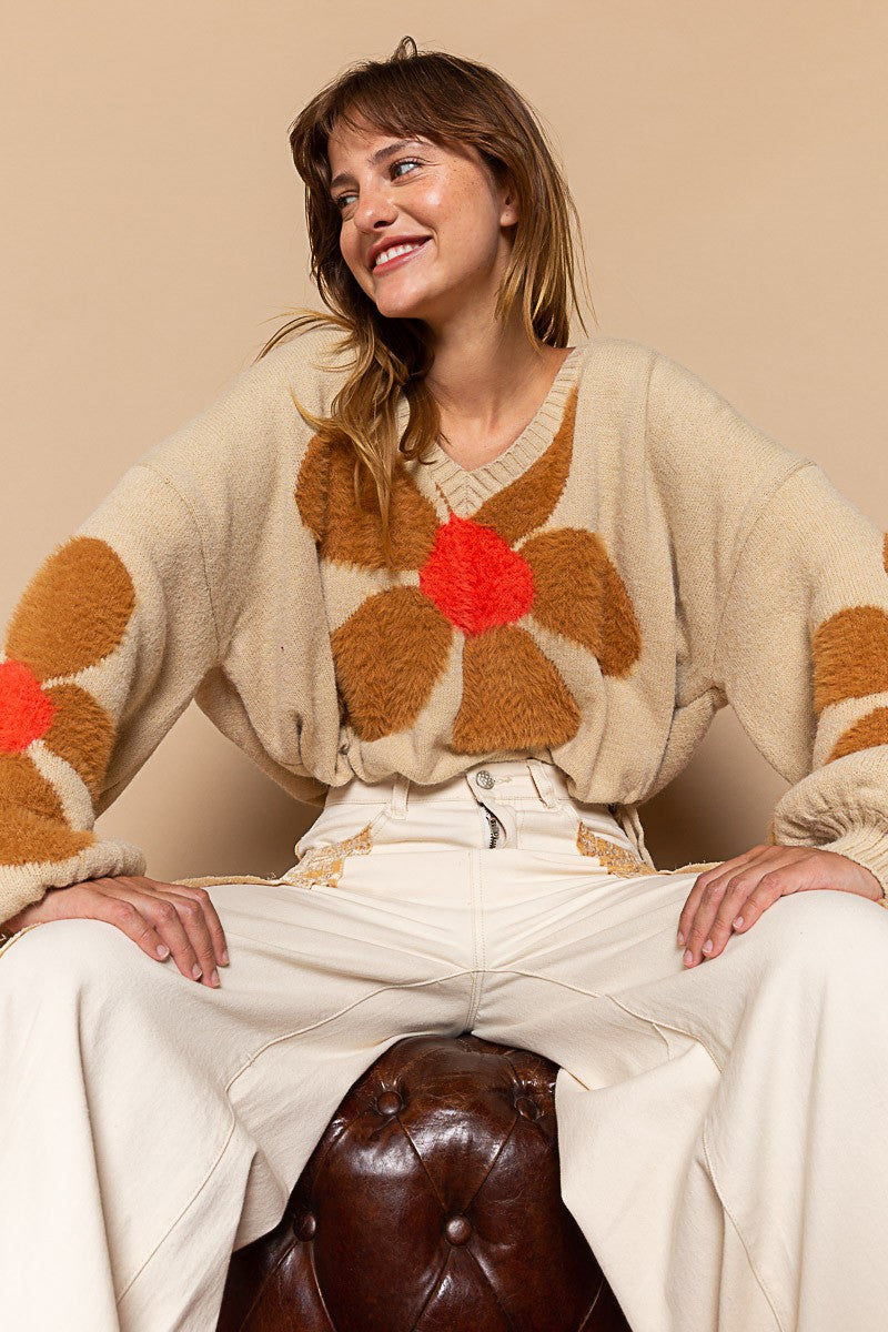 Fuzzy Floral Crop Sweater - alldeserved.com