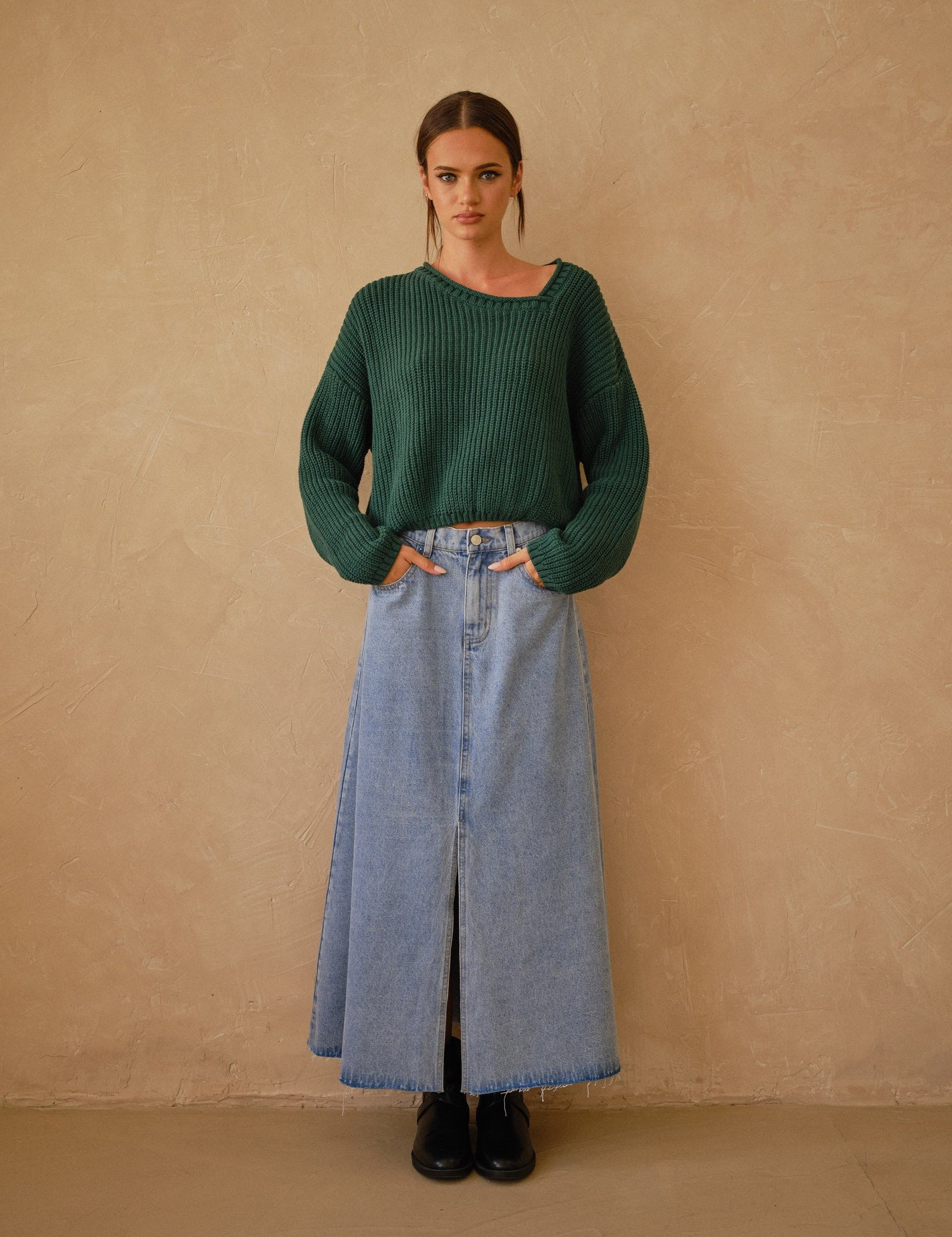Willow Long A-line Denim Skirt - alldeserved.com