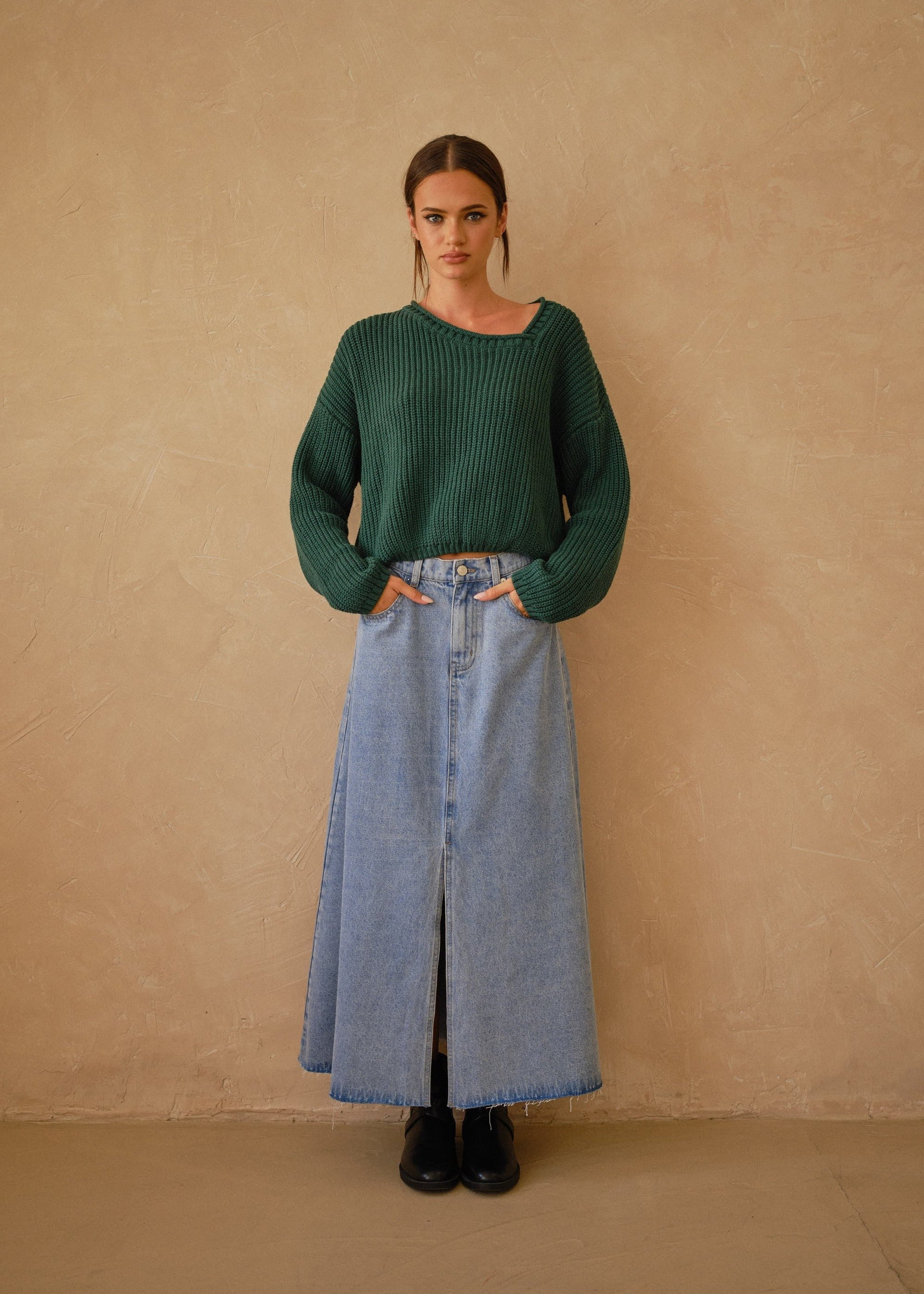 Willow Long A-line Denim Skirt - alldeserved.com