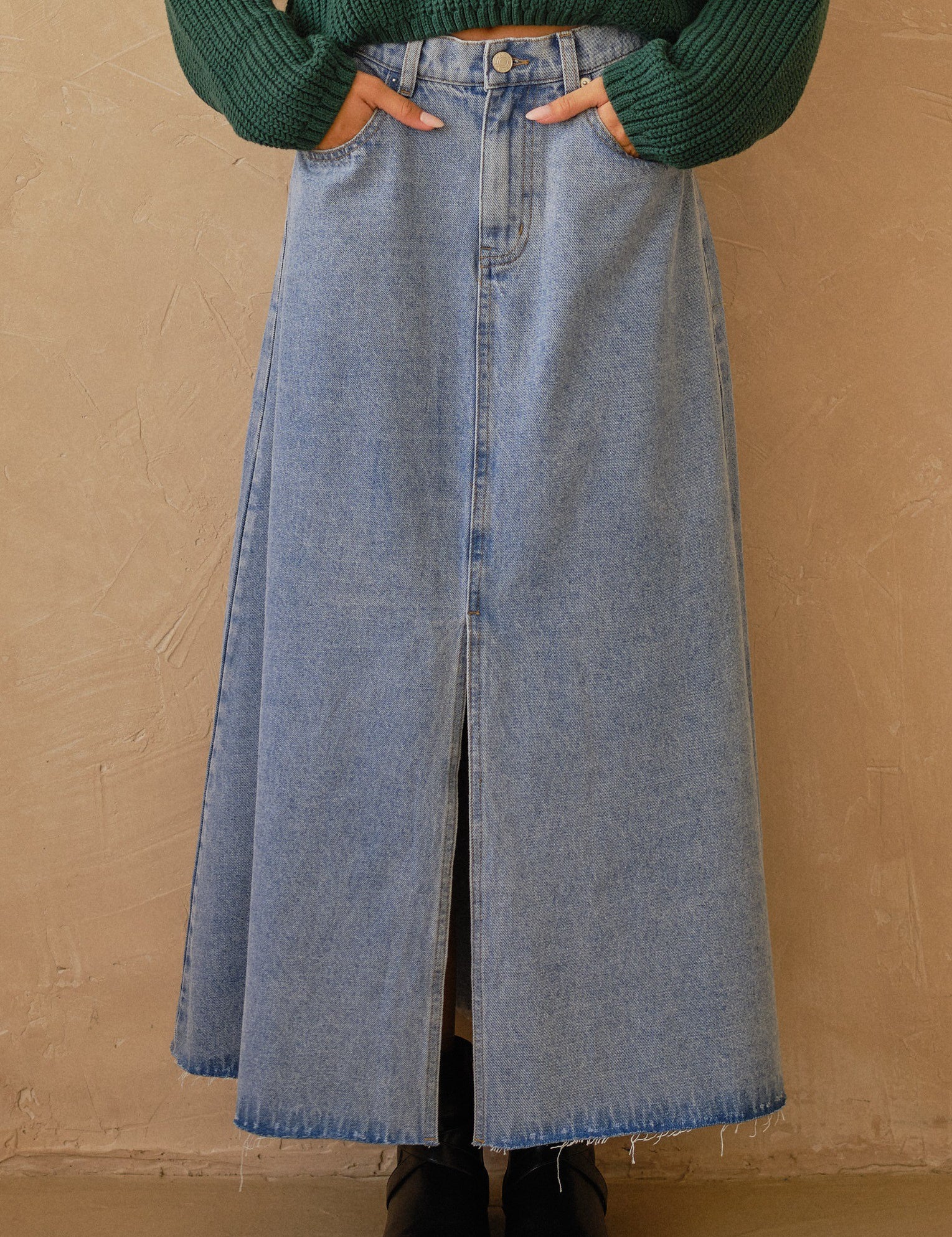 Willow Long A-line Denim Skirt - alldeserved.com