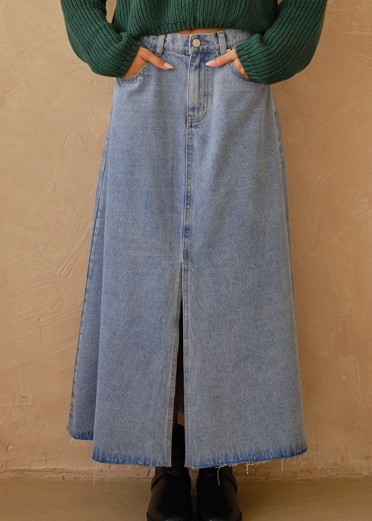 Willow Long A-line Denim Skirt - alldeserved.com