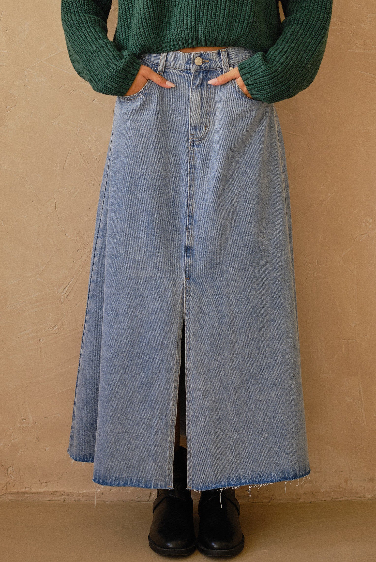 Willow Long A-line Denim Skirt - alldeserved.com