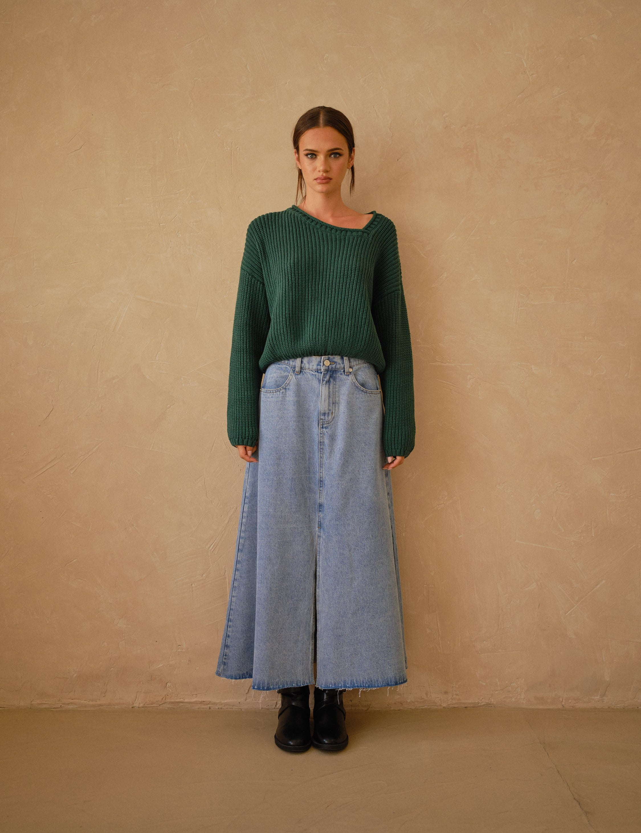 Willow Long A-line Denim Skirt - alldeserved.com