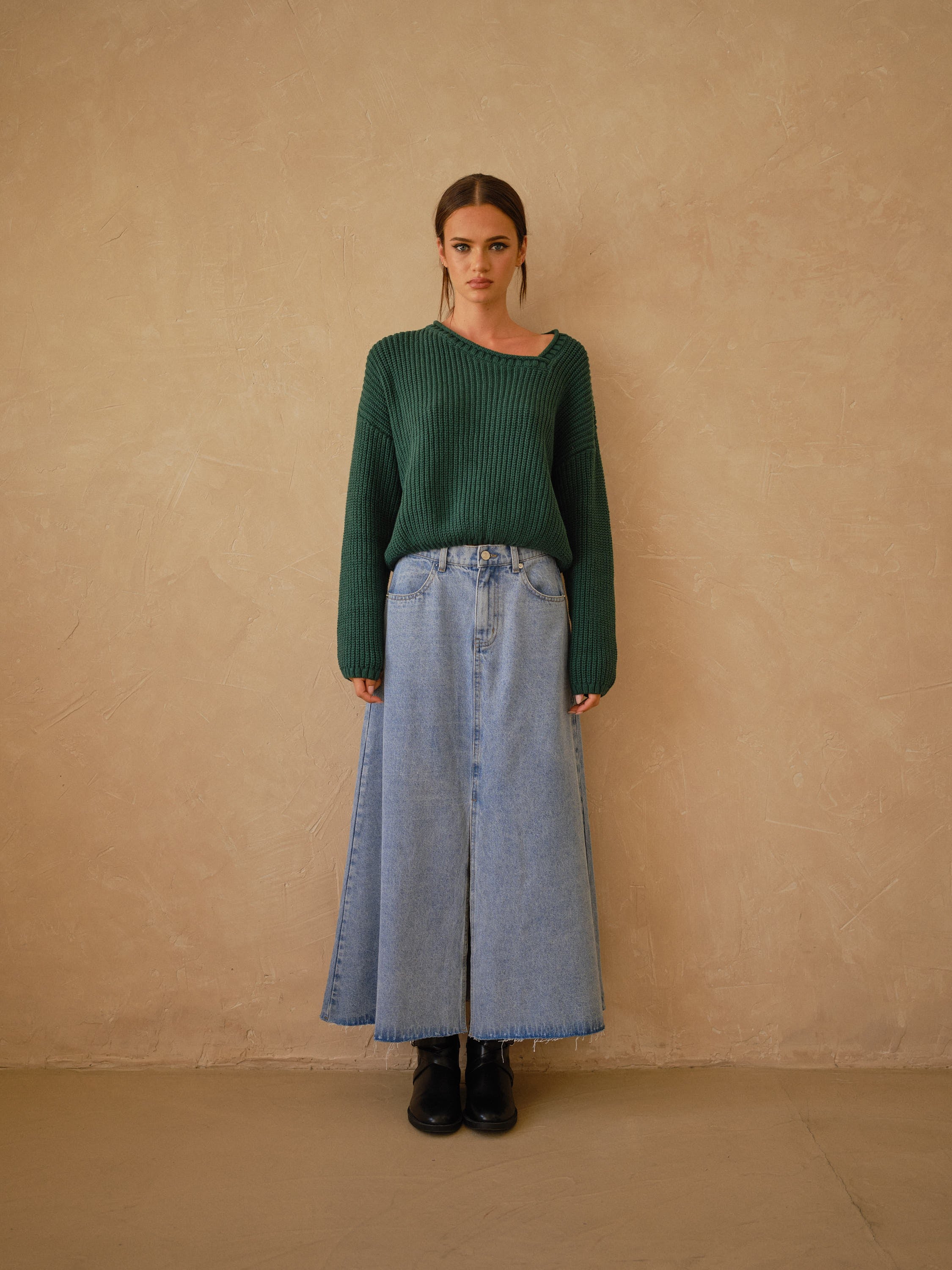 Willow Long A-line Denim Skirt - alldeserved.com