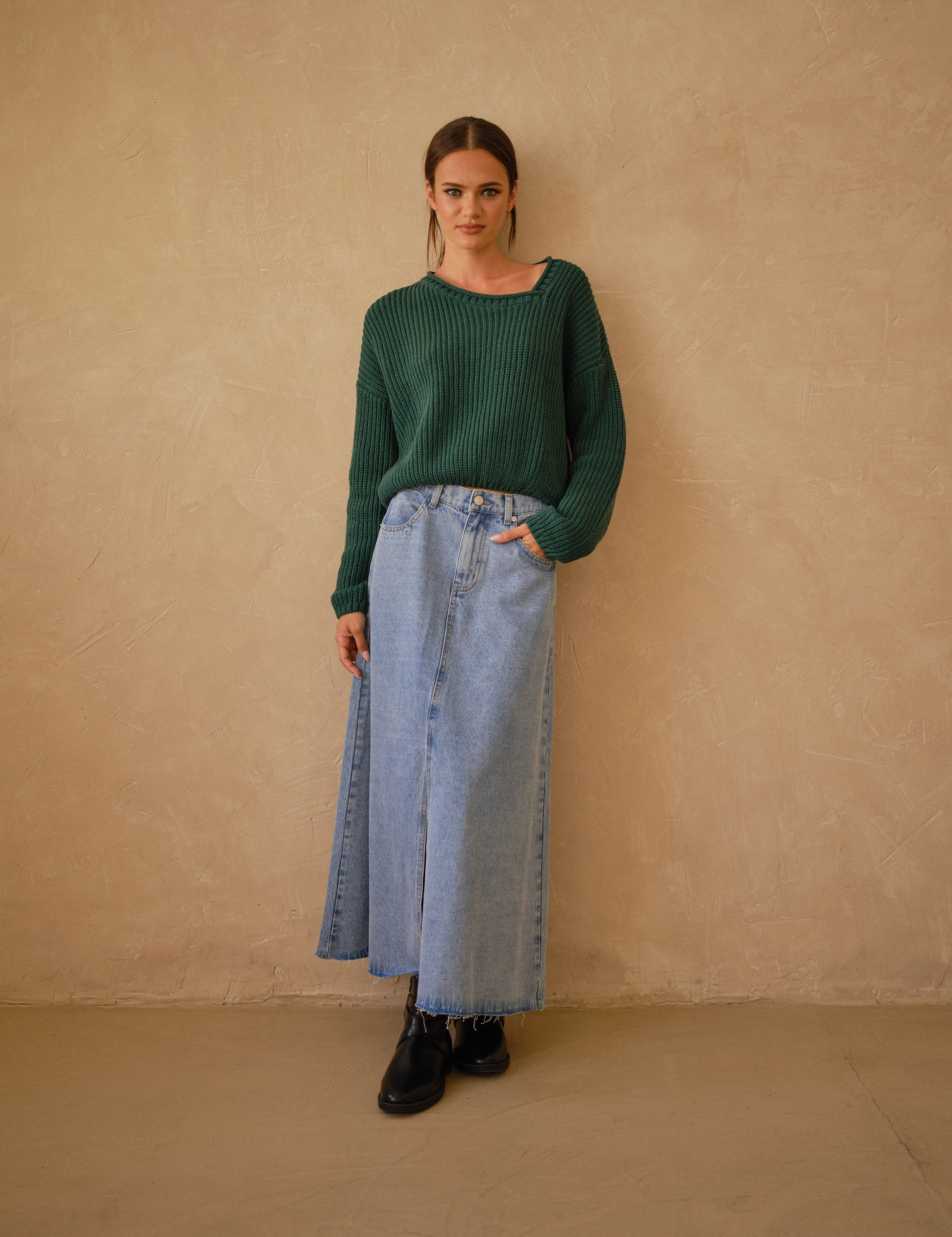 Willow Long A-line Denim Skirt - alldeserved.com