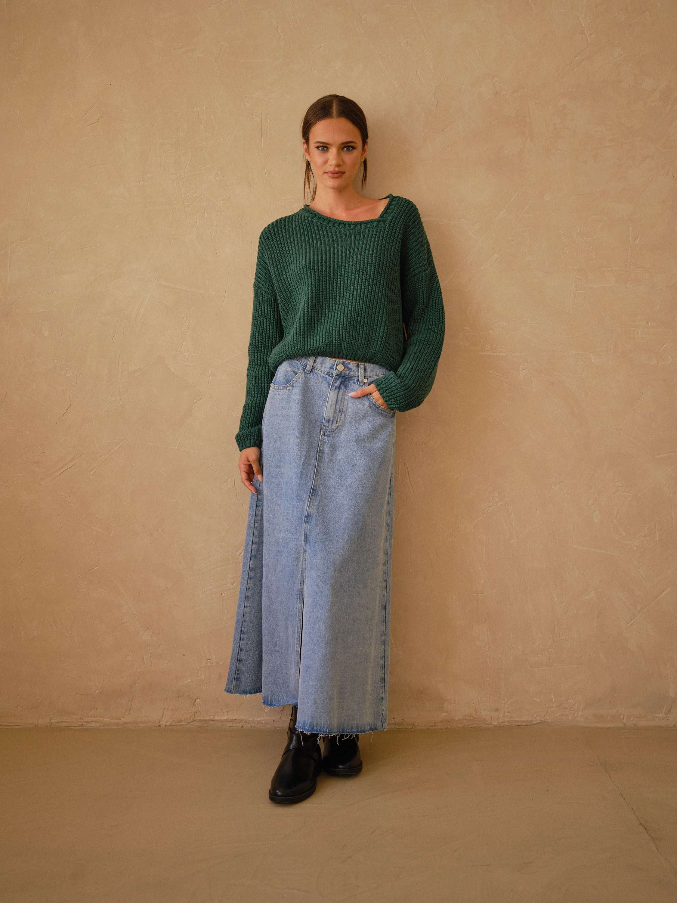 Willow Long A-line Denim Skirt - alldeserved.com