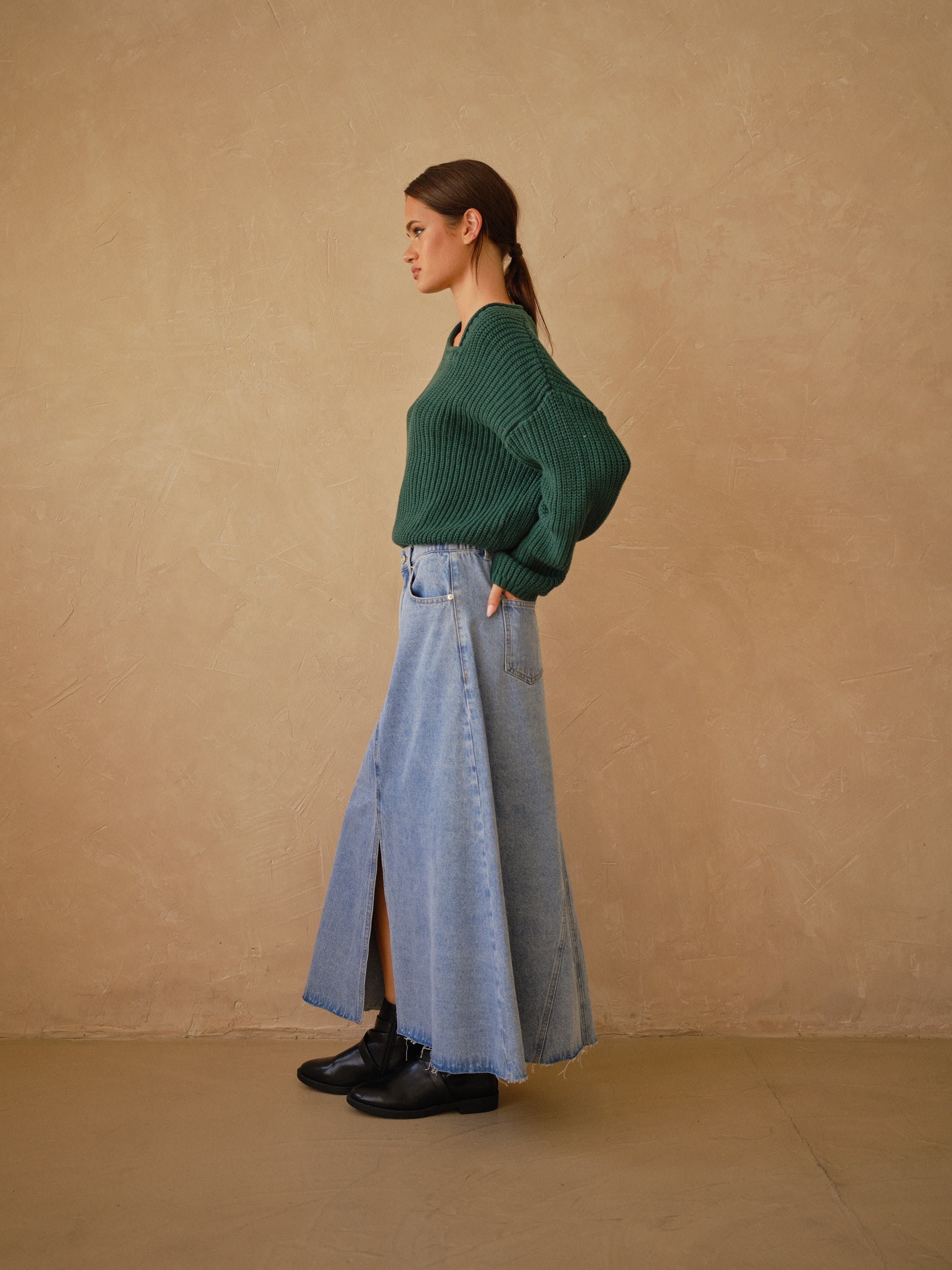 Willow Long A-line Denim Skirt - alldeserved.com