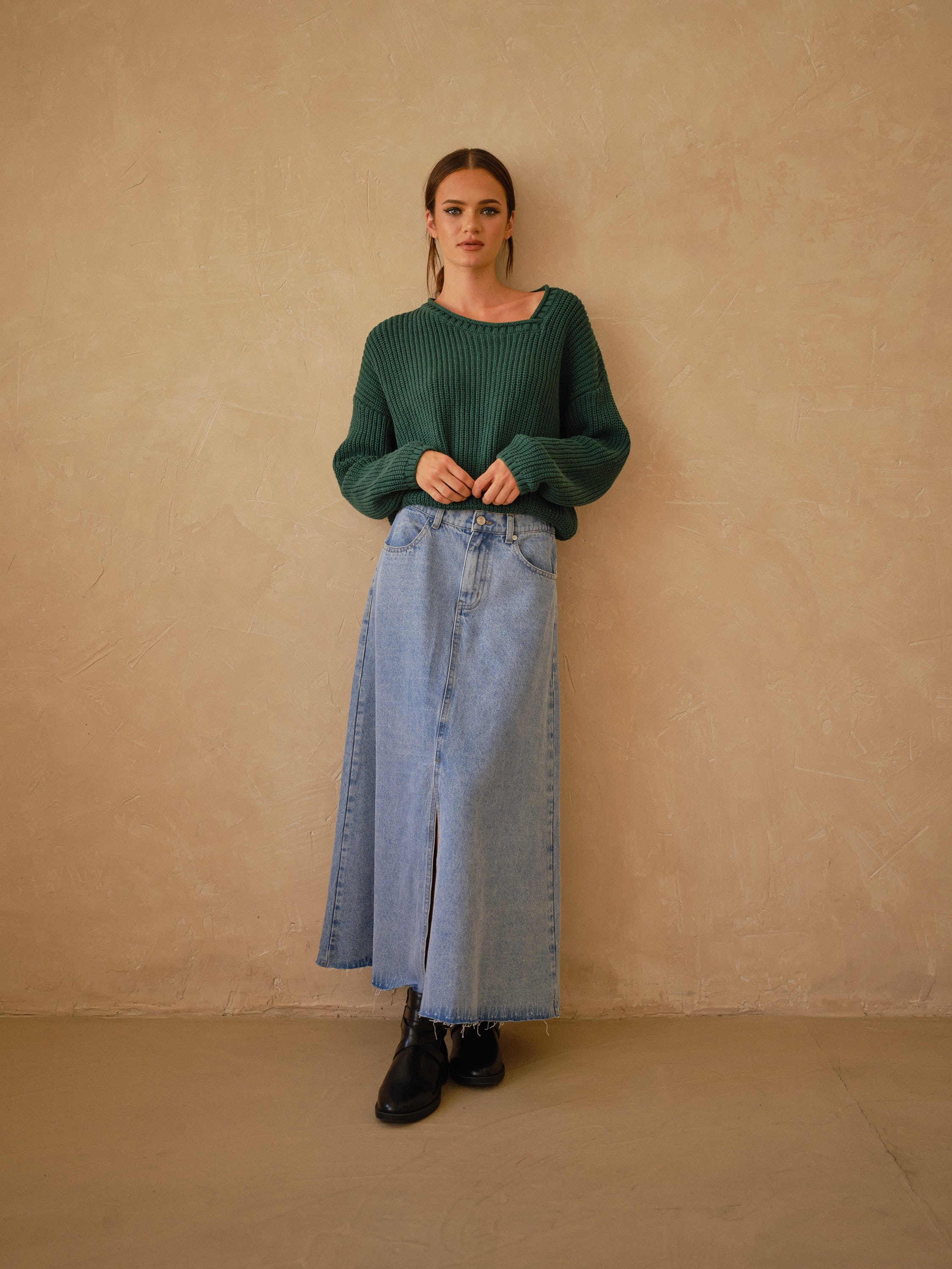 Willow Long A-line Denim Skirt - alldeserved.com