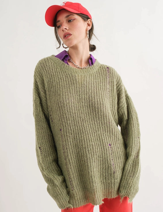COZY Distressed Loose Pullover Sweater - alldeserved.com