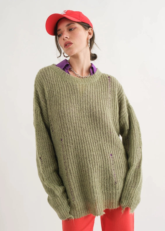 COZY Distressed Loose Pullover Sweater - alldeserved.com