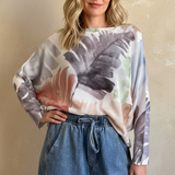 Livia Made in Italy Batwing Printed Sweater -  Watercolor Palm Multi