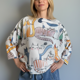Livia Made in Italy Batwing Printed Sweater -  Playful Cats Print