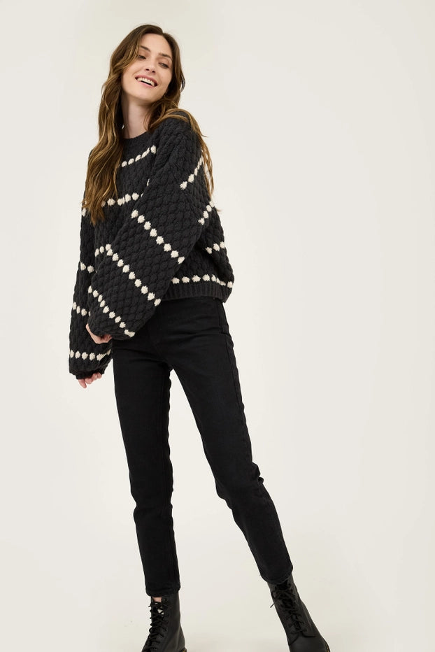 Textured Knit Balloon Sleeve Sweater - alldeserved.com