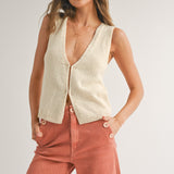 Clean Lines Knit Vest - Beige