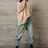 COZY Stripe Distressed Loose Pullover Sweater - alldeserved.com
