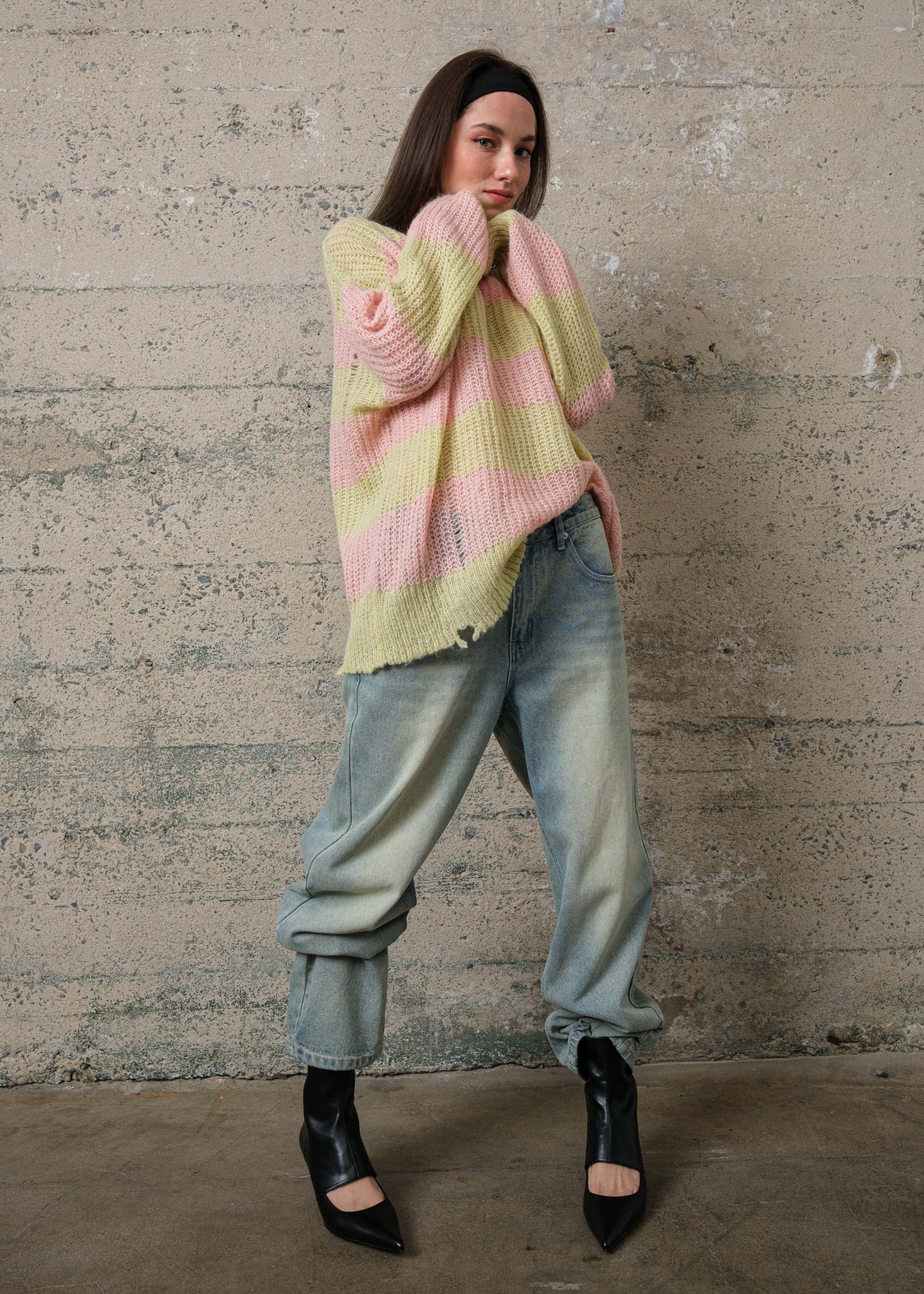 COZY Stripe Distressed Loose Pullover Sweater - alldeserved.com