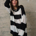 COZY Stripe Distressed Loose Pullover Sweater - alldeserved.com