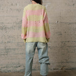 COZY Stripe Distressed Loose Pullover Sweater - alldeserved.com