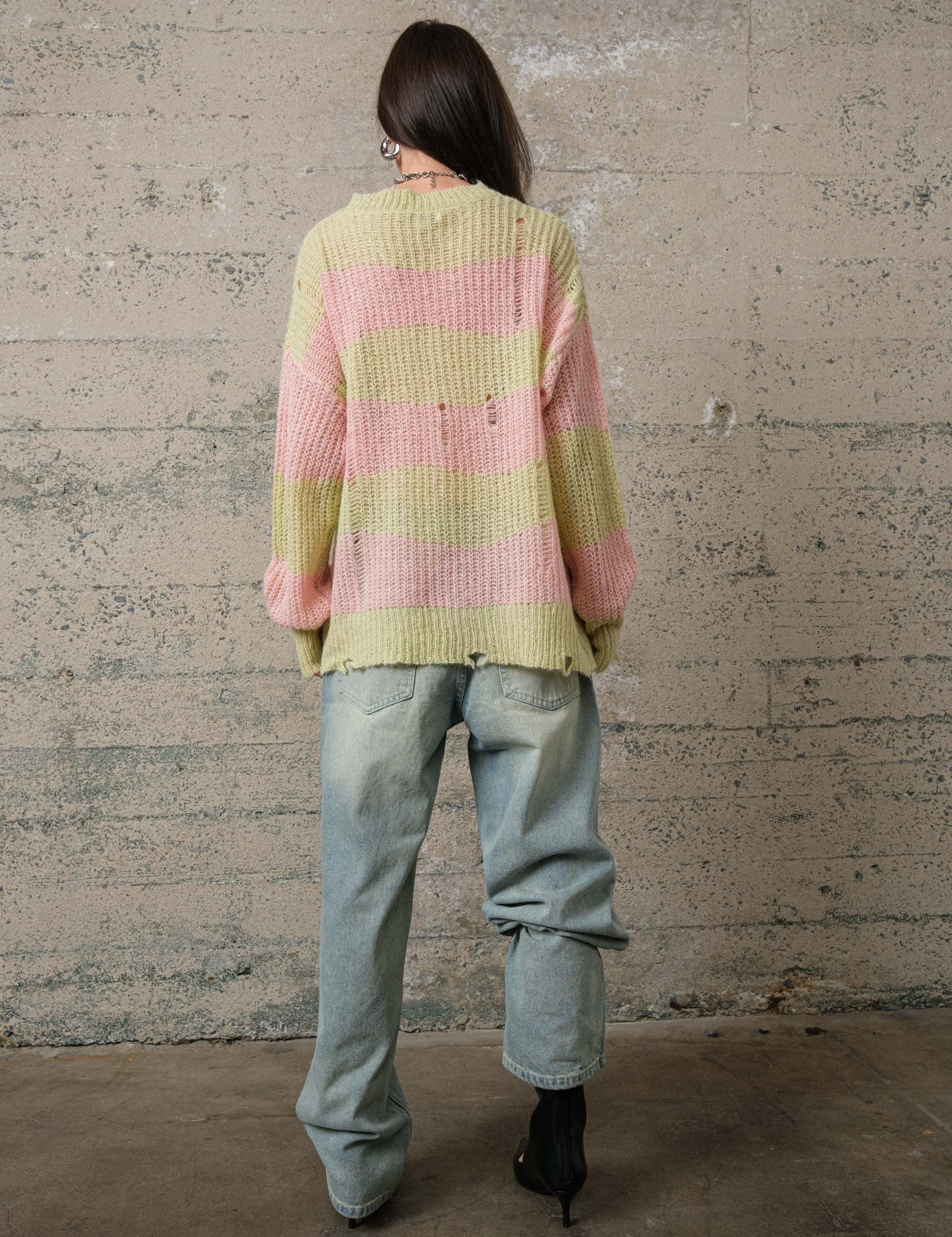 COZY Stripe Distressed Loose Pullover Sweater - alldeserved.com