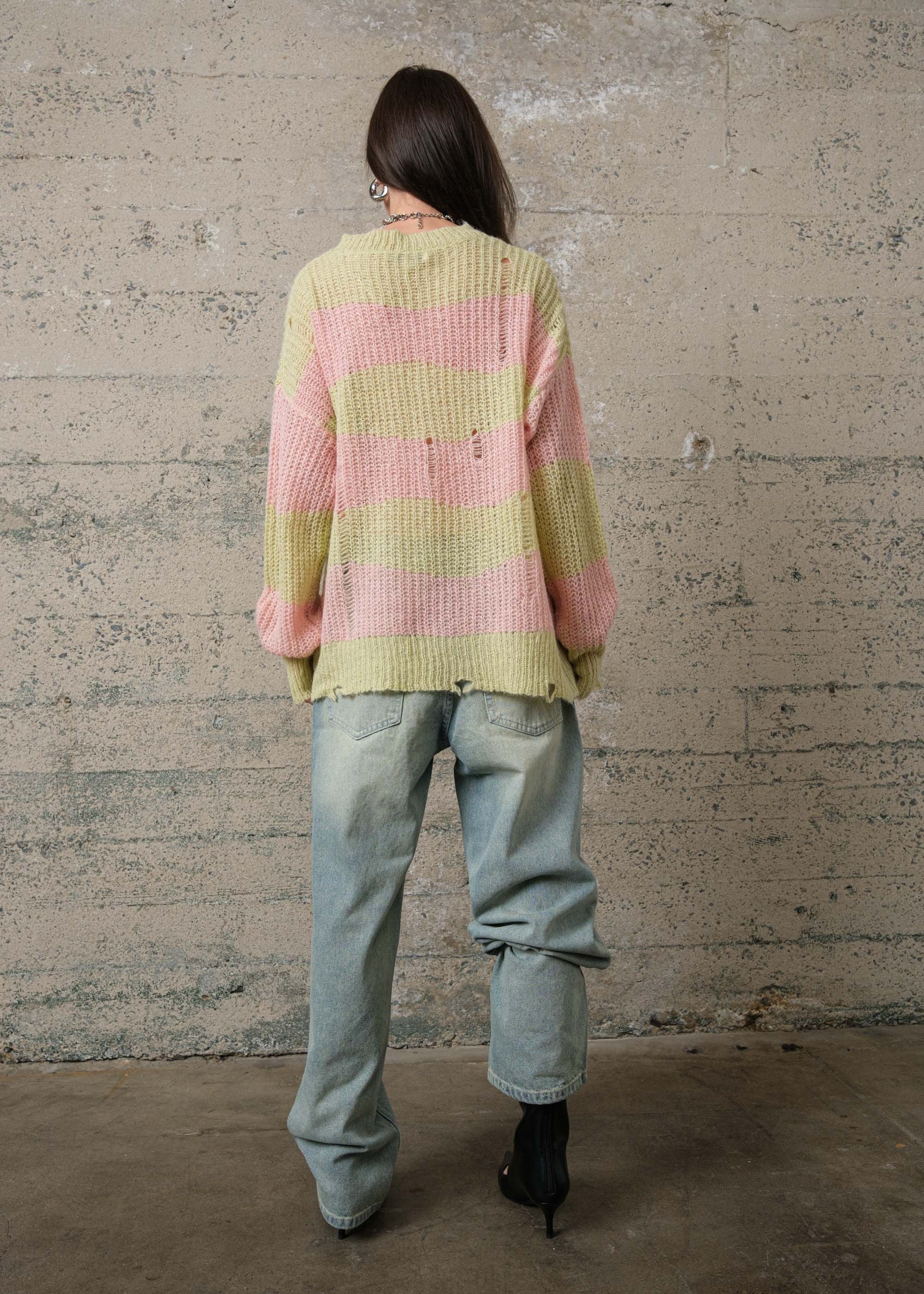 COZY Stripe Distressed Loose Pullover Sweater - alldeserved.com
