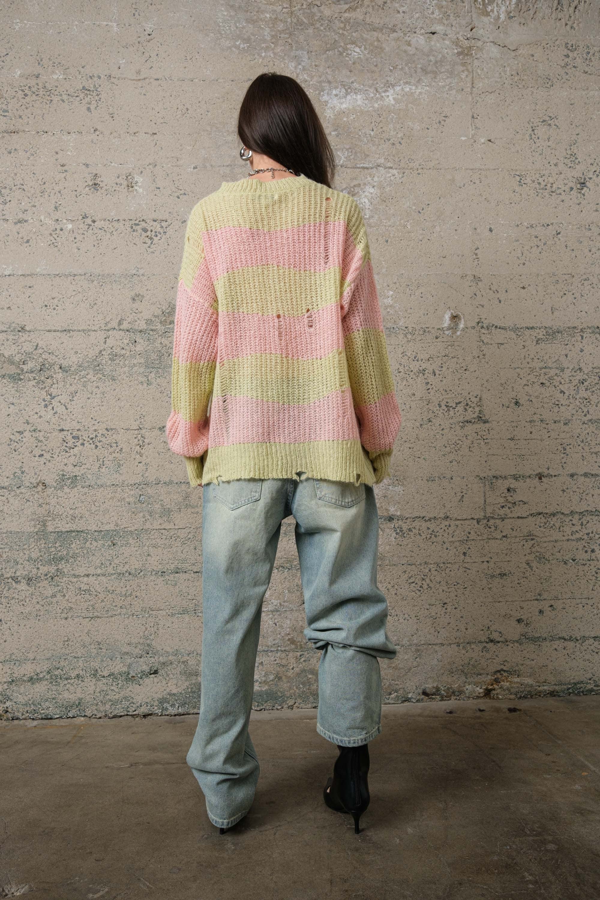 COZY Stripe Distressed Loose Pullover Sweater - alldeserved.com
