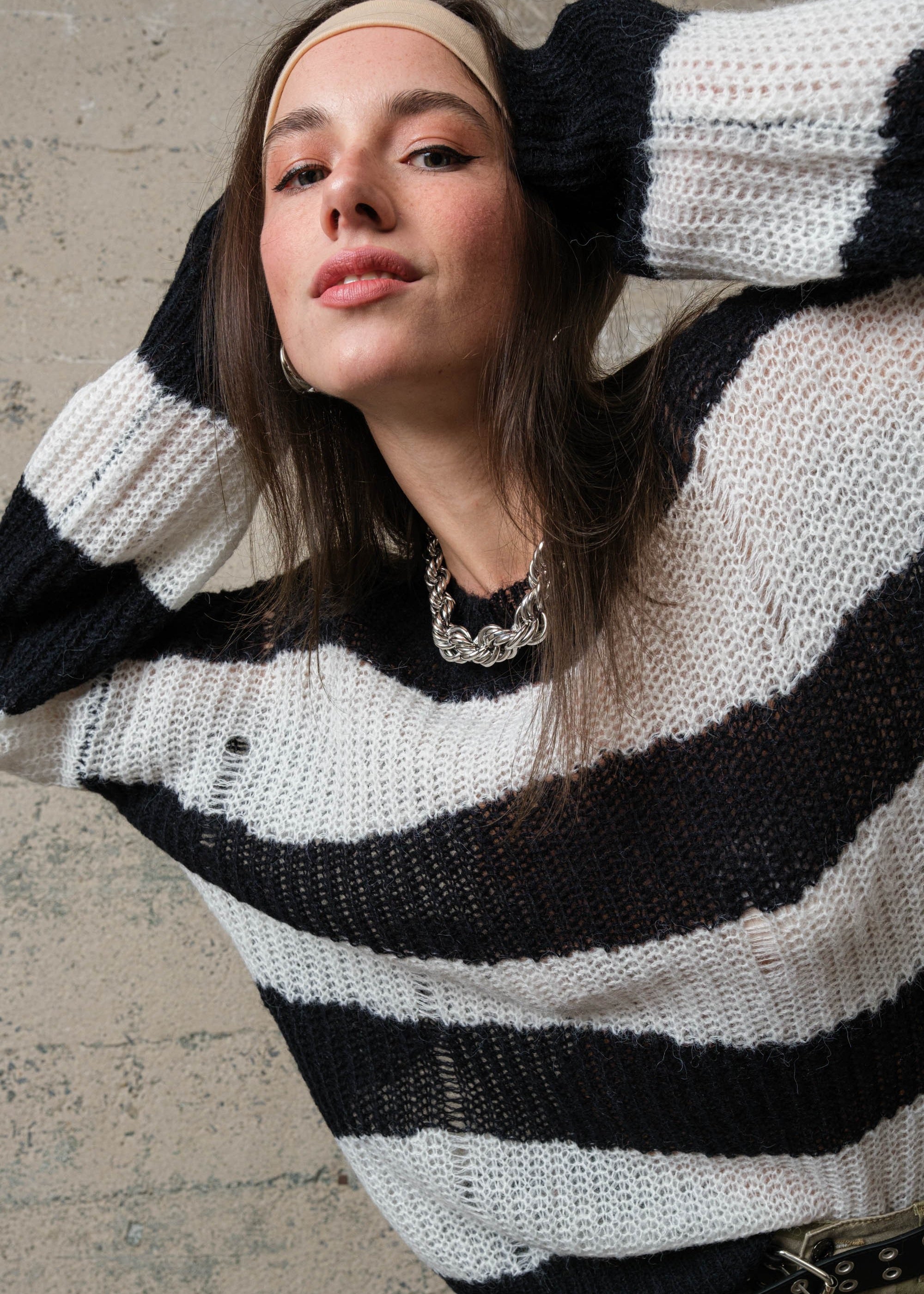 COZY Stripe Distressed Loose Pullover Sweater - alldeserved.com