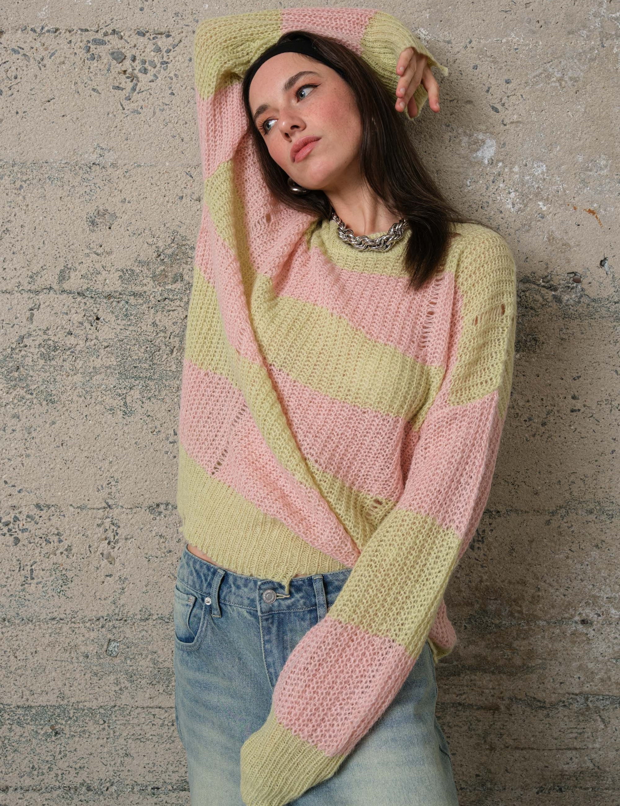 COZY Stripe Distressed Loose Pullover Sweater - alldeserved.com