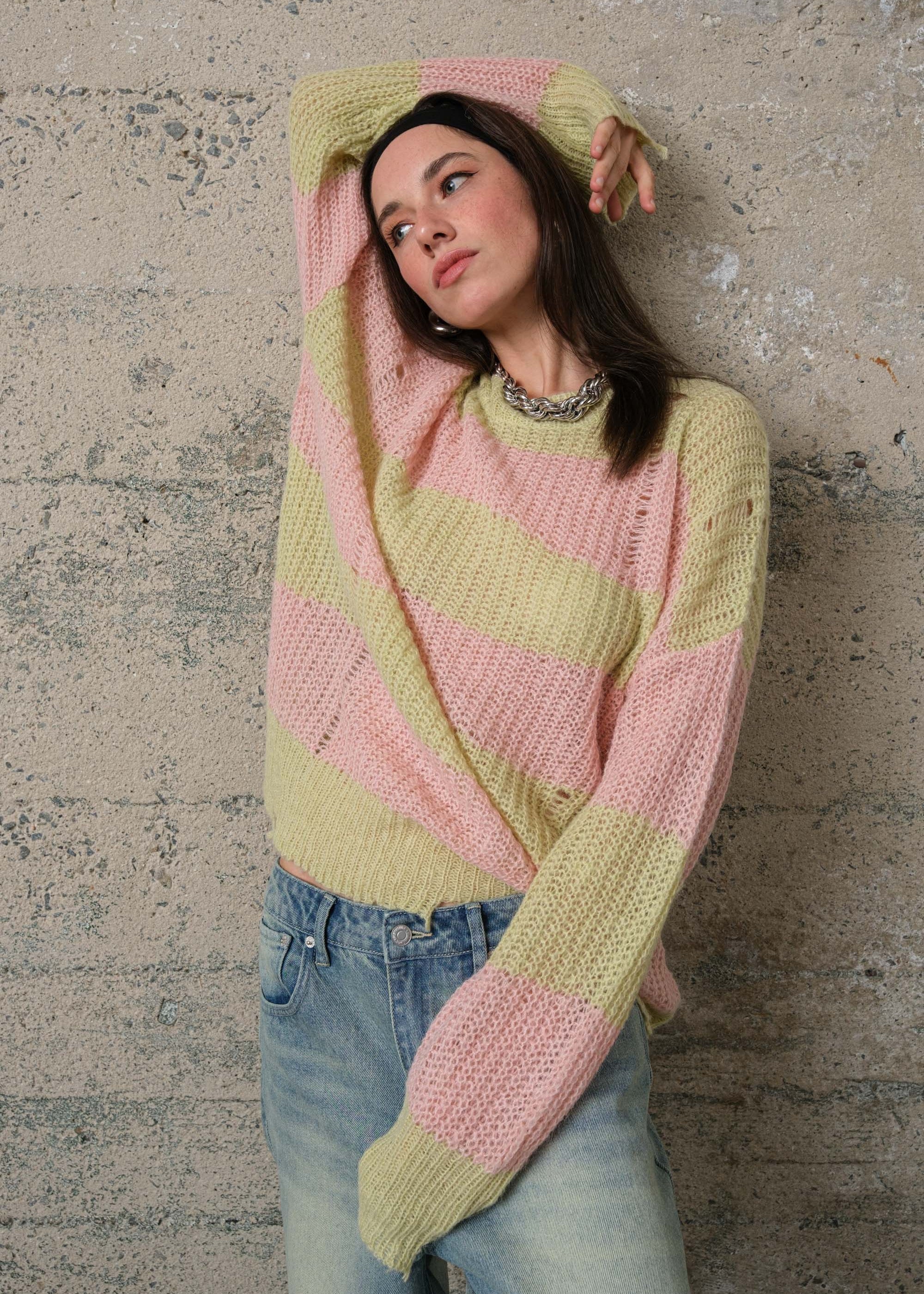 COZY Stripe Distressed Loose Pullover Sweater - alldeserved.com
