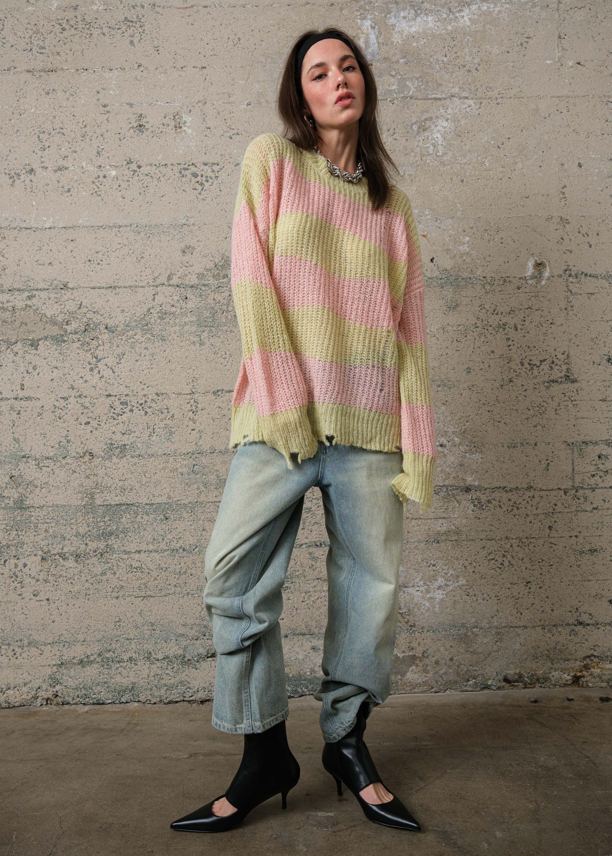COZY Stripe Distressed Loose Pullover Sweater - alldeserved.com